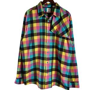 PJ Trackurk Rainbow Plaid Button Up 3XL Men’s Oversized Flannel Check Western